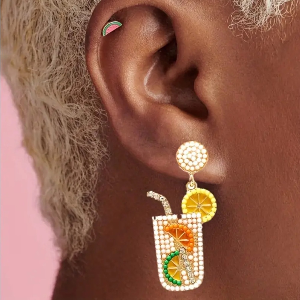 Fashion Jewelry Pink and Turquoise Lemonade Dangle Earrings - Picture 2 of 3